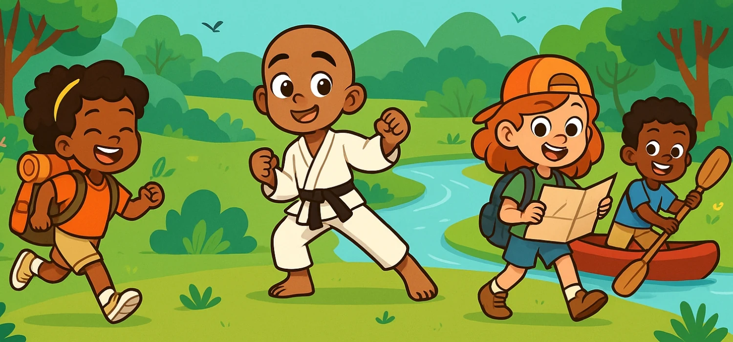Illustrated children adventuring together in the Pantanal